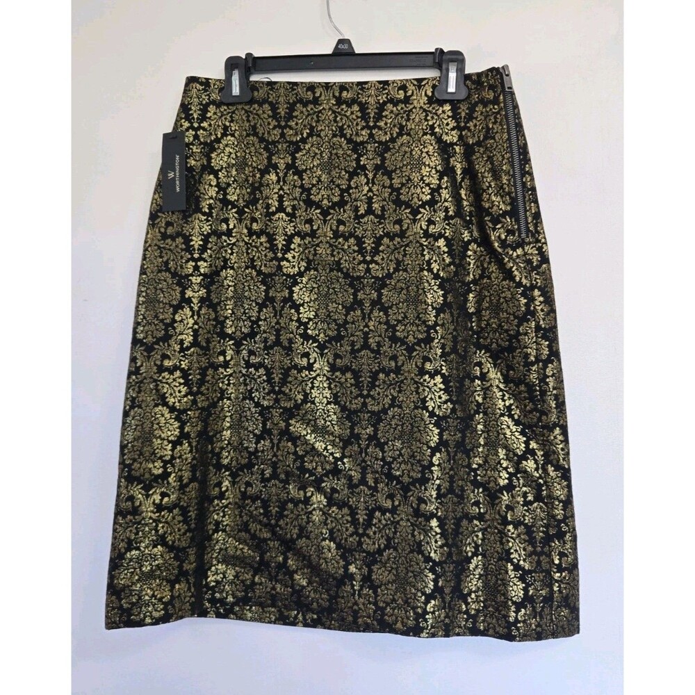Worthington Skirt Womens 8 Filigree Gold Metallic Boho Festival Whimsigoth Indie